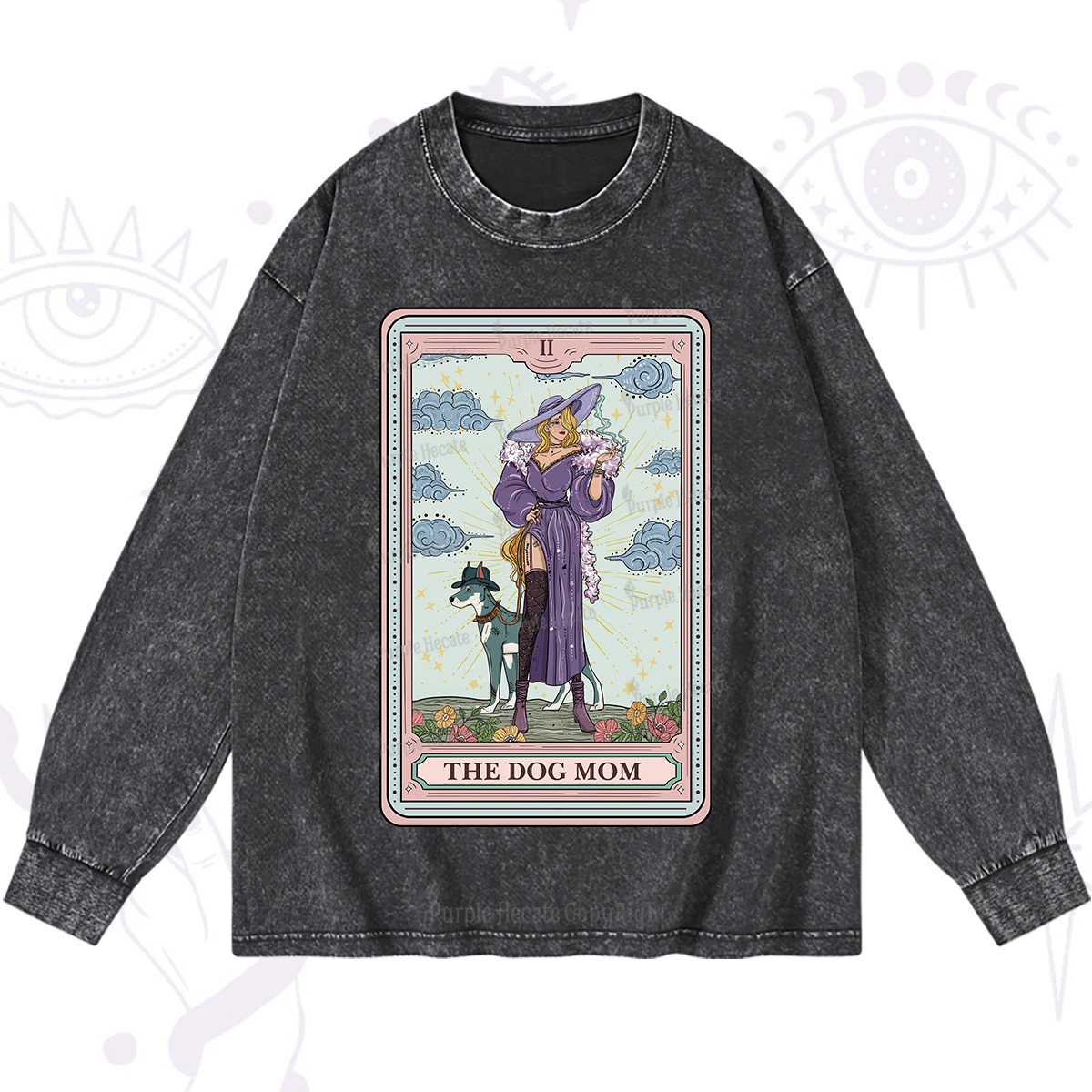 Purplehecate The Dog Mom Tarot Washed Long Sleeve Shirt