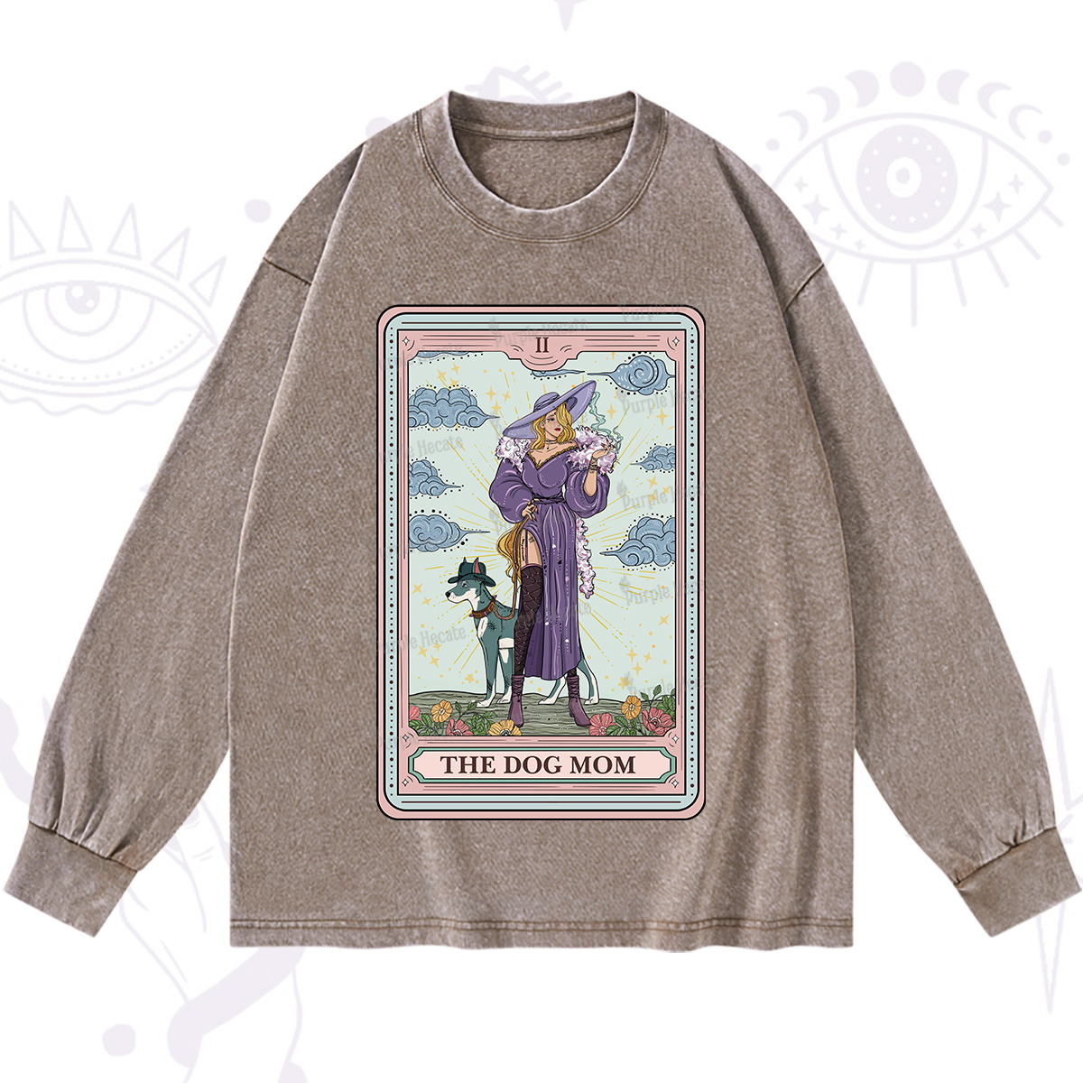 Purplehecate The Dog Mom Tarot Washed Long Sleeve Shirt