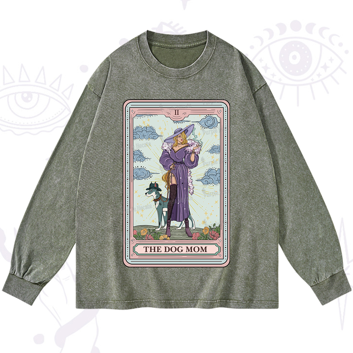 Purplehecate The Dog Mom Tarot Washed Long Sleeve Shirt