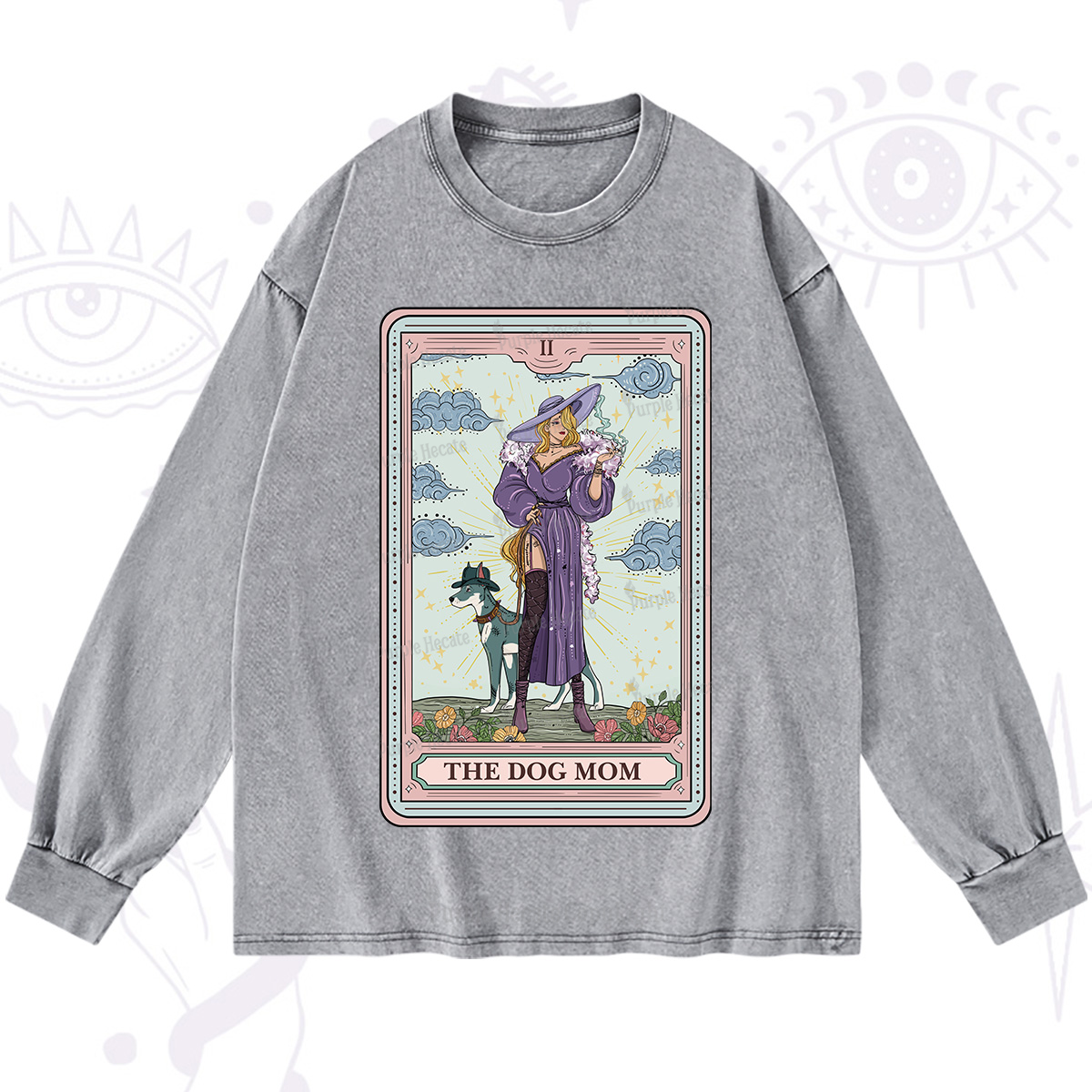 Purplehecate The Dog Mom Tarot Washed Long Sleeve Shirt