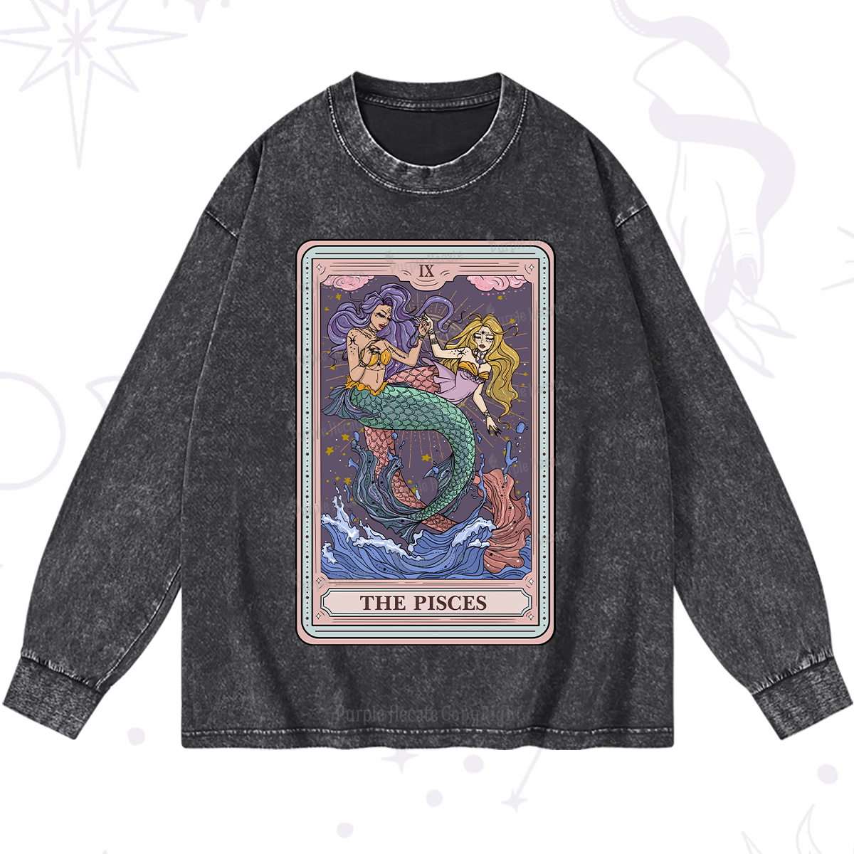 Purplehecate The Pisces Tarot Washed Long Sleeve Shirt