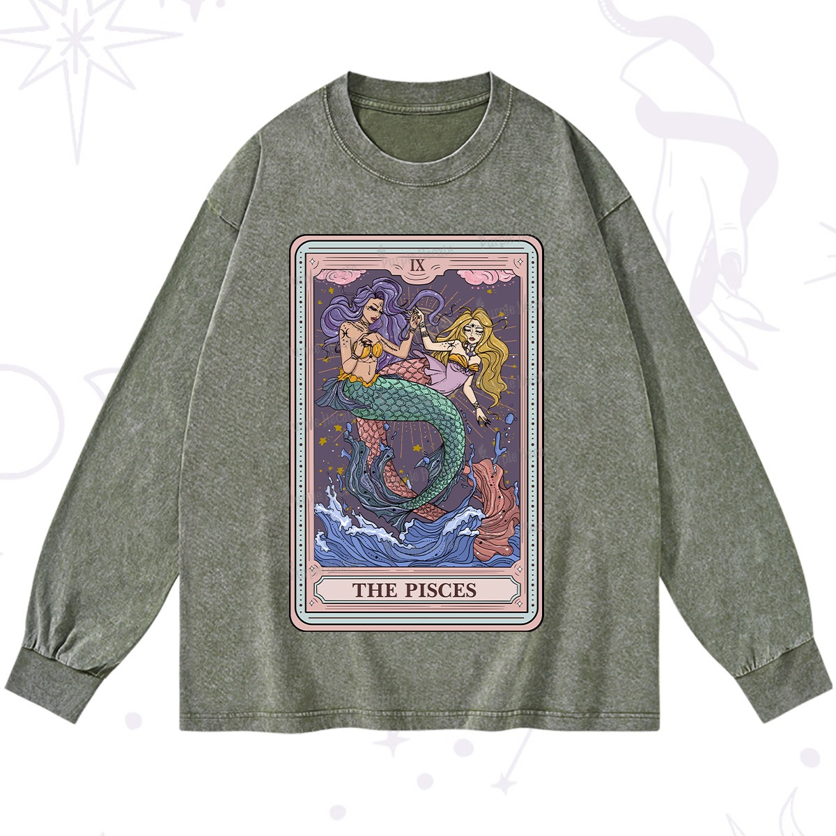 Purplehecate The Pisces Tarot Washed Long Sleeve Shirt
