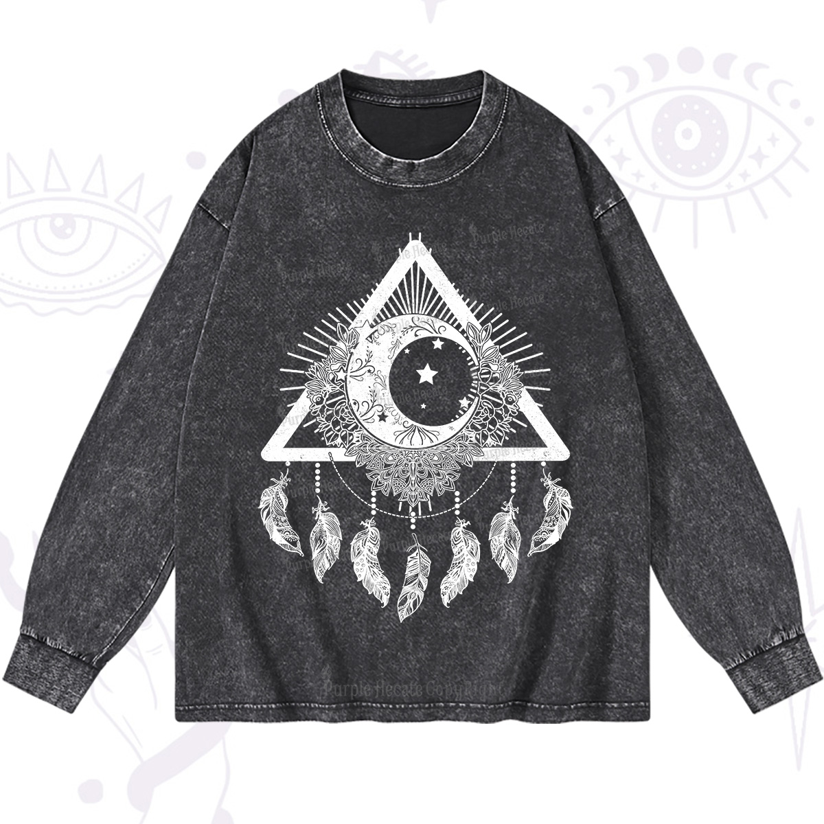 Purplehecate Starry Moon Dreamcatcher Washed Long Sleeve Shirt