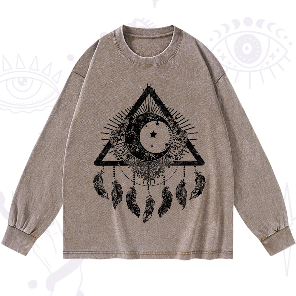 Purplehecate Starry Moon Dreamcatcher Washed Long Sleeve Shirt