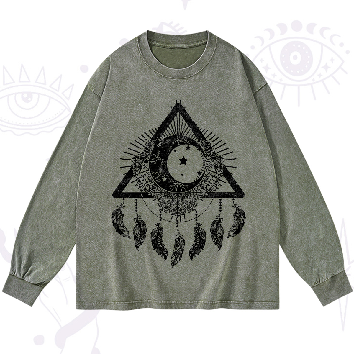 Purplehecate Starry Moon Dreamcatcher Washed Long Sleeve Shirt