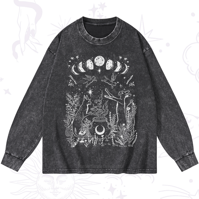 Purplehecate Celestial Cat Washed Long Sleeve Shirt