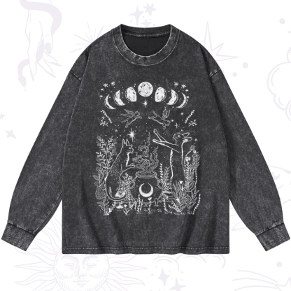Purplehecate Celestial Cat Washed Long Sleeve Shirt