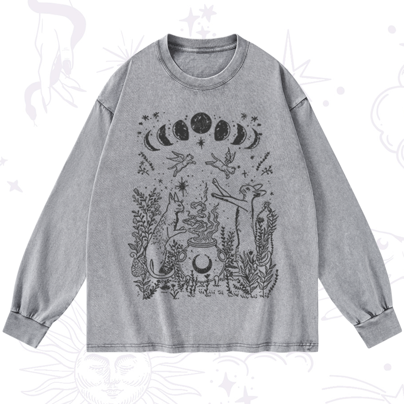 Purplehecate Celestial Cat Washed Long Sleeve Shirt