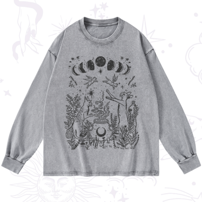 Purplehecate Celestial Cat Washed Long Sleeve Shirt