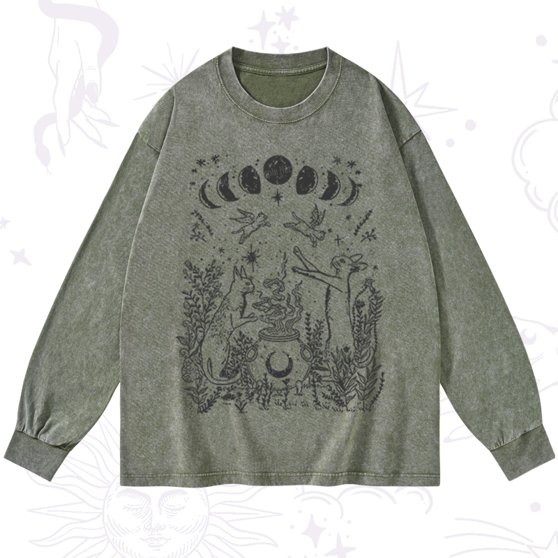Purplehecate Celestial Cat Washed Long Sleeve Shirt
