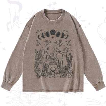 Purplehecate Celestial Cat Washed Long Sleeve Shirt