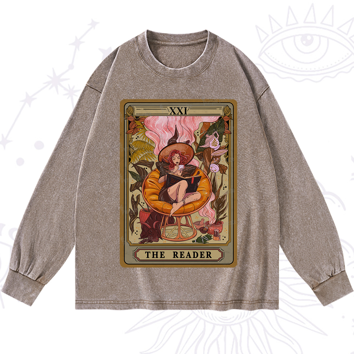 Purplehecate The Reader Tarot Card Washed Long Sleeve Shirt