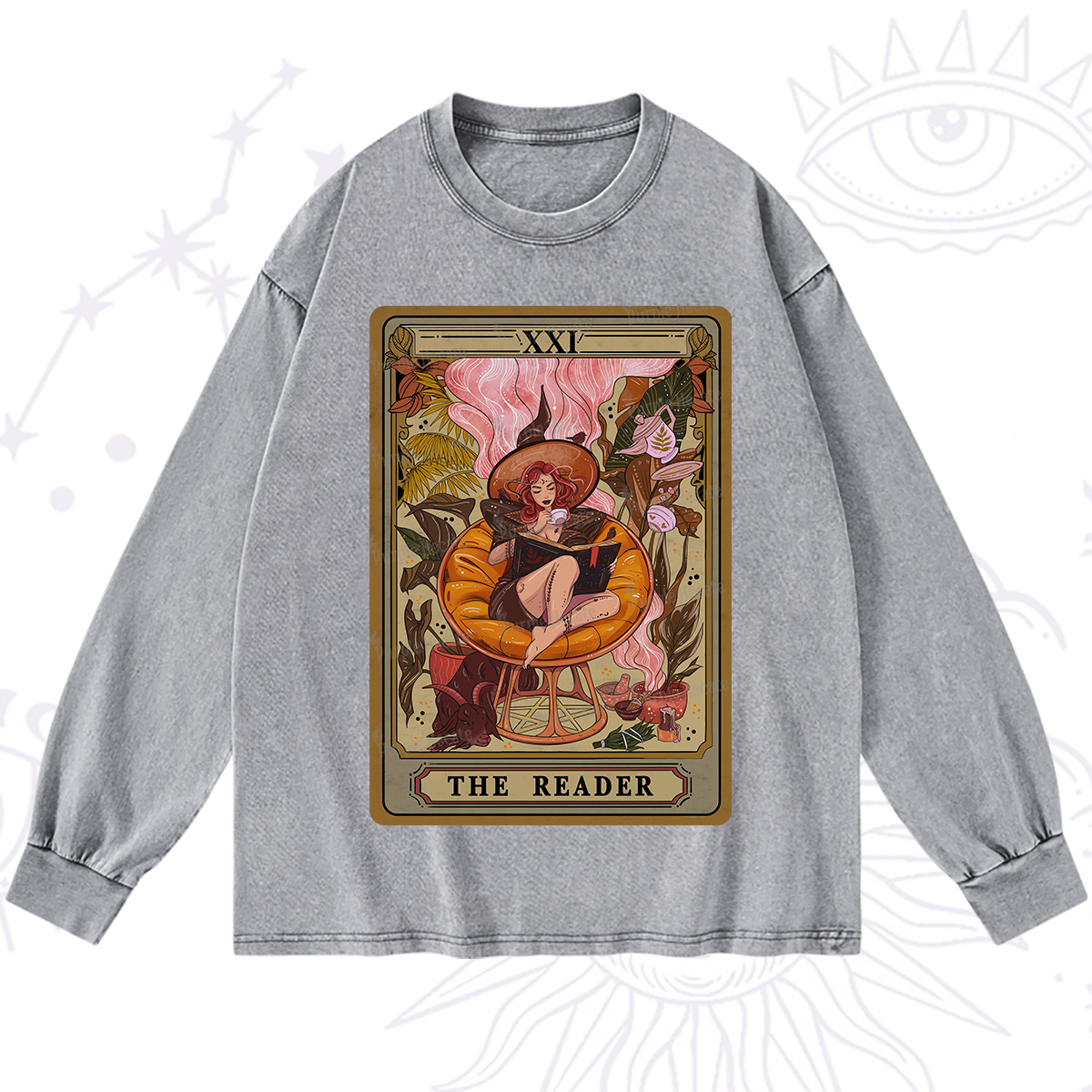 Purplehecate The Reader Tarot Card Washed Long Sleeve Shirt