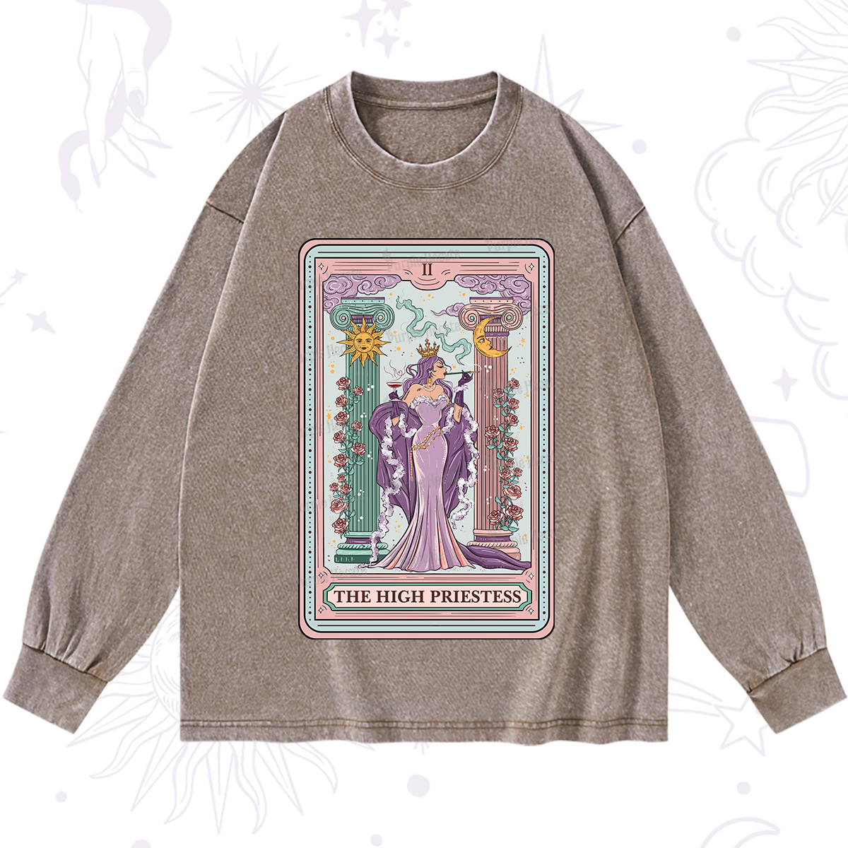 Purplehecate The High Priestess Tarot Card Washed Long Sleeve Shirt