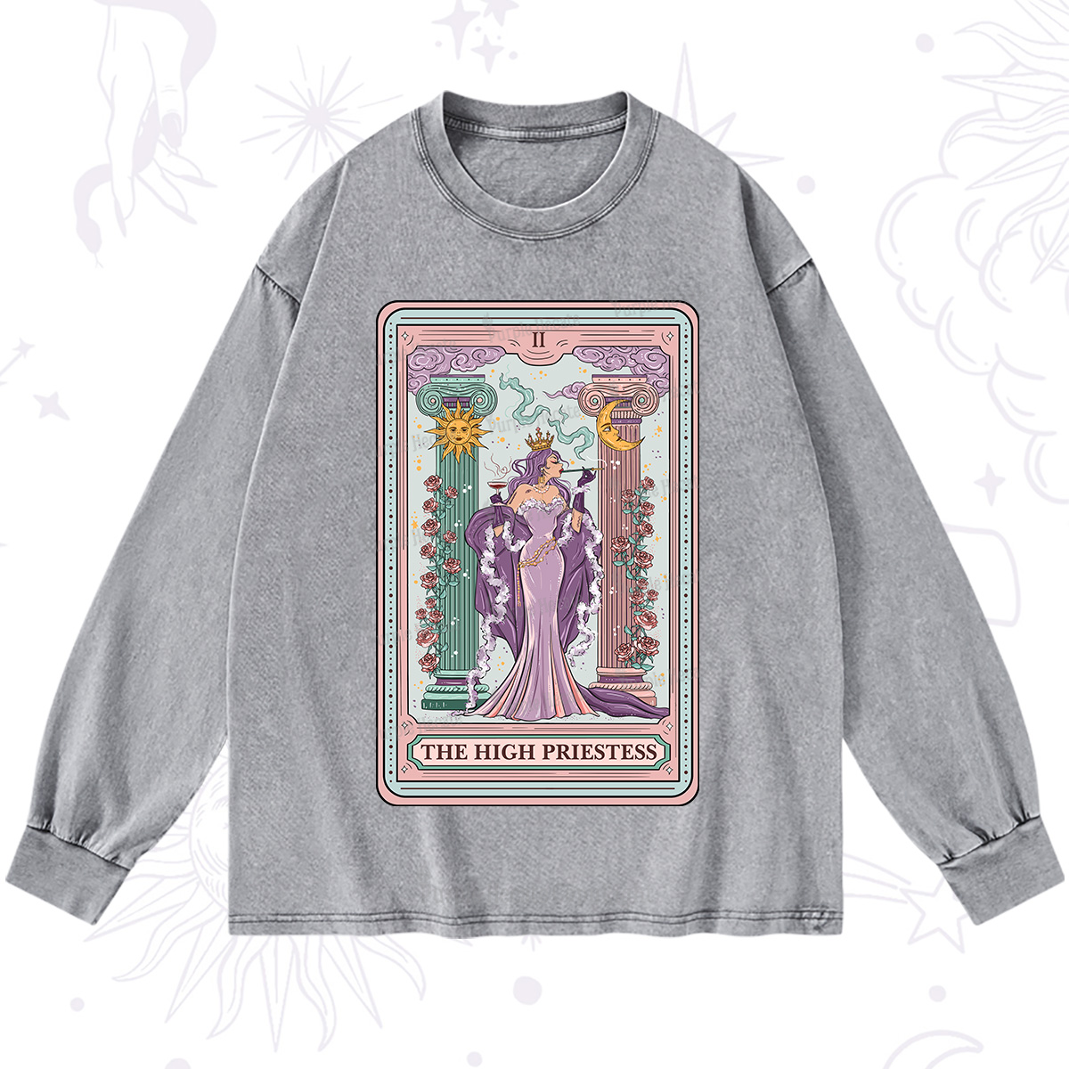 Purplehecate The High Priestess Tarot Card Washed Long Sleeve Shirt