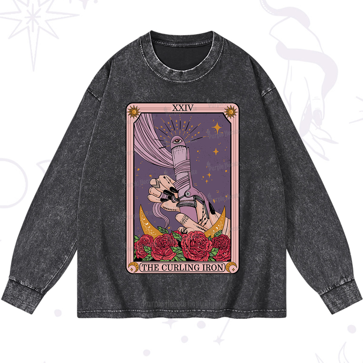 Purplehecate The Curling Iron Tarot Washed Long Sleeve Shirt