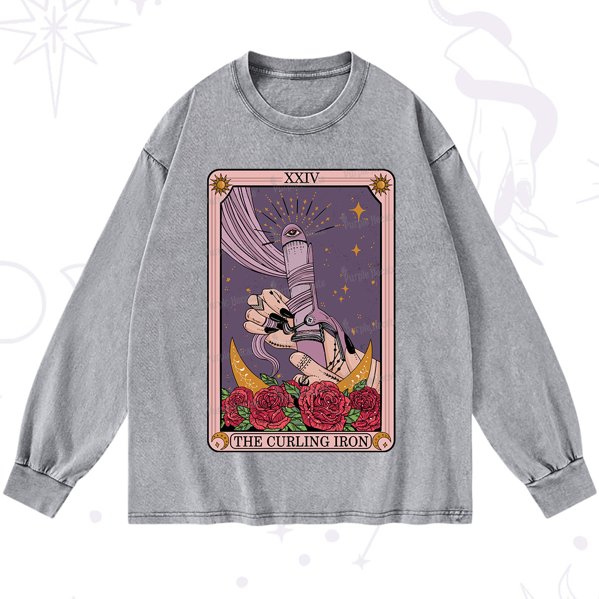 Purplehecate The Curling Iron Tarot Washed Long Sleeve Shirt