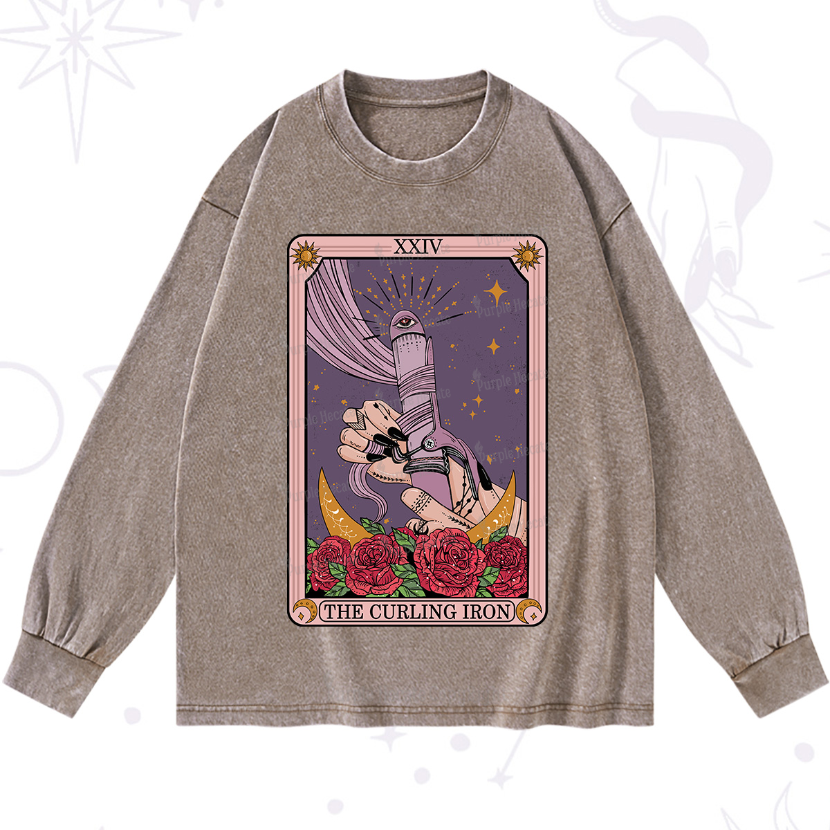 Purplehecate The Curling Iron Tarot Washed Long Sleeve Shirt