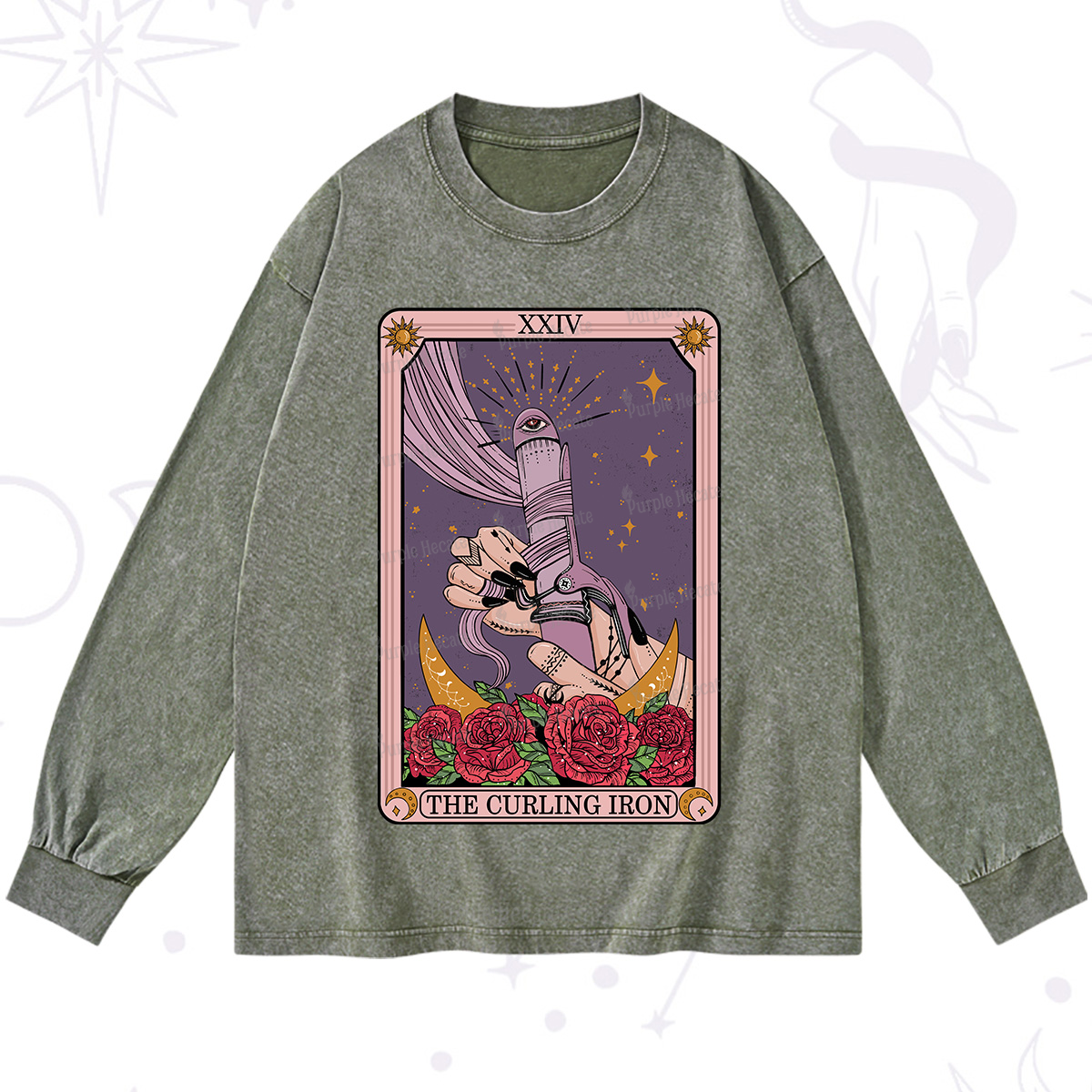 Purplehecate The Curling Iron Tarot Washed Long Sleeve Shirt