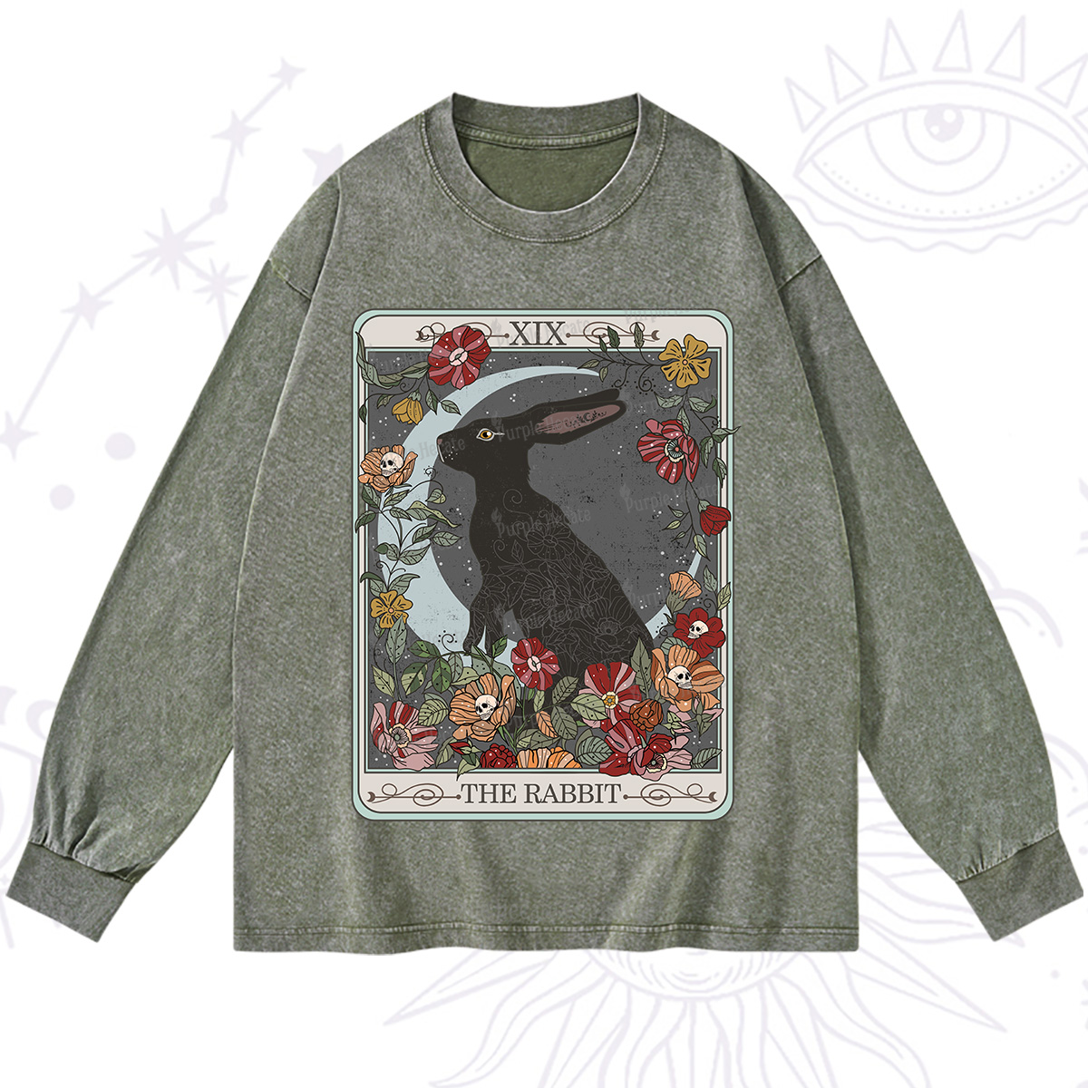 Purplehecate The Rabbit Tarot Washed Long Sleeve Shirt
