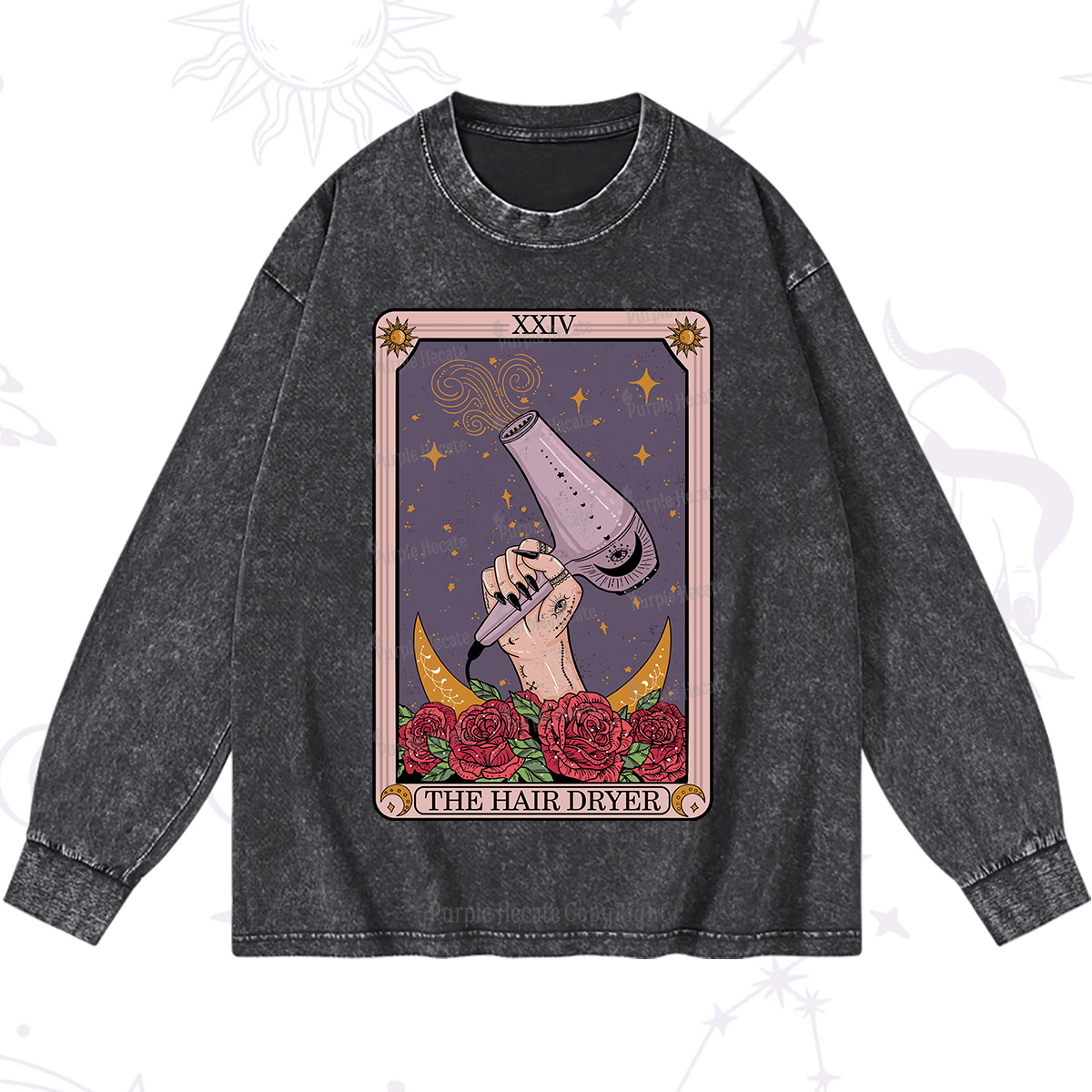 Purplehecate The Hair Dryer Tarot Washed Long Sleeve Shirt