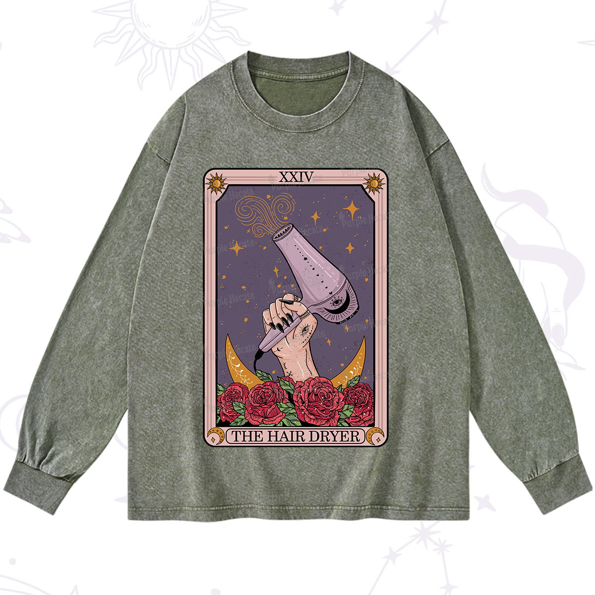 Purplehecate The Hair Dryer Tarot Washed Long Sleeve Shirt