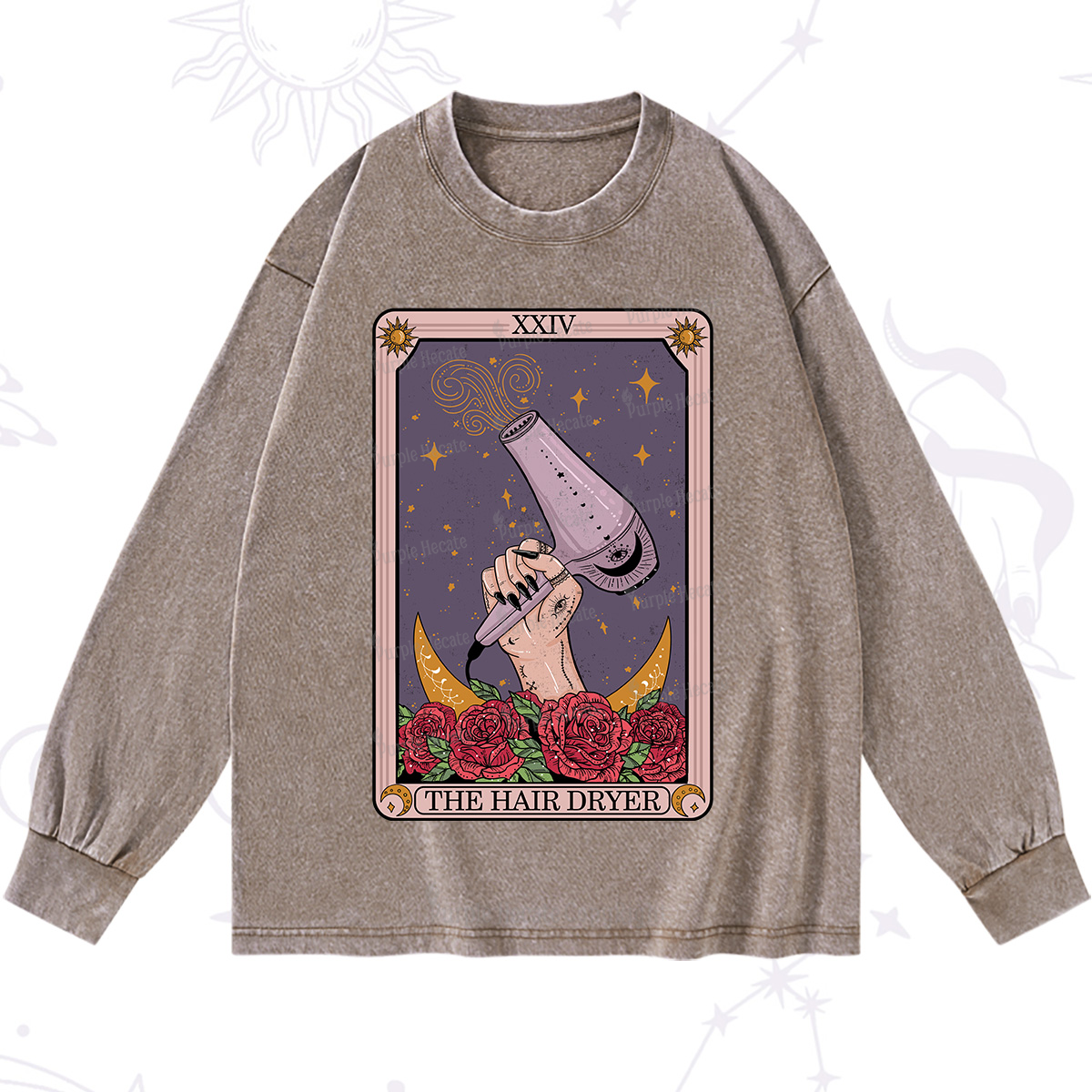 Purplehecate The Hair Dryer Tarot Washed Long Sleeve Shirt