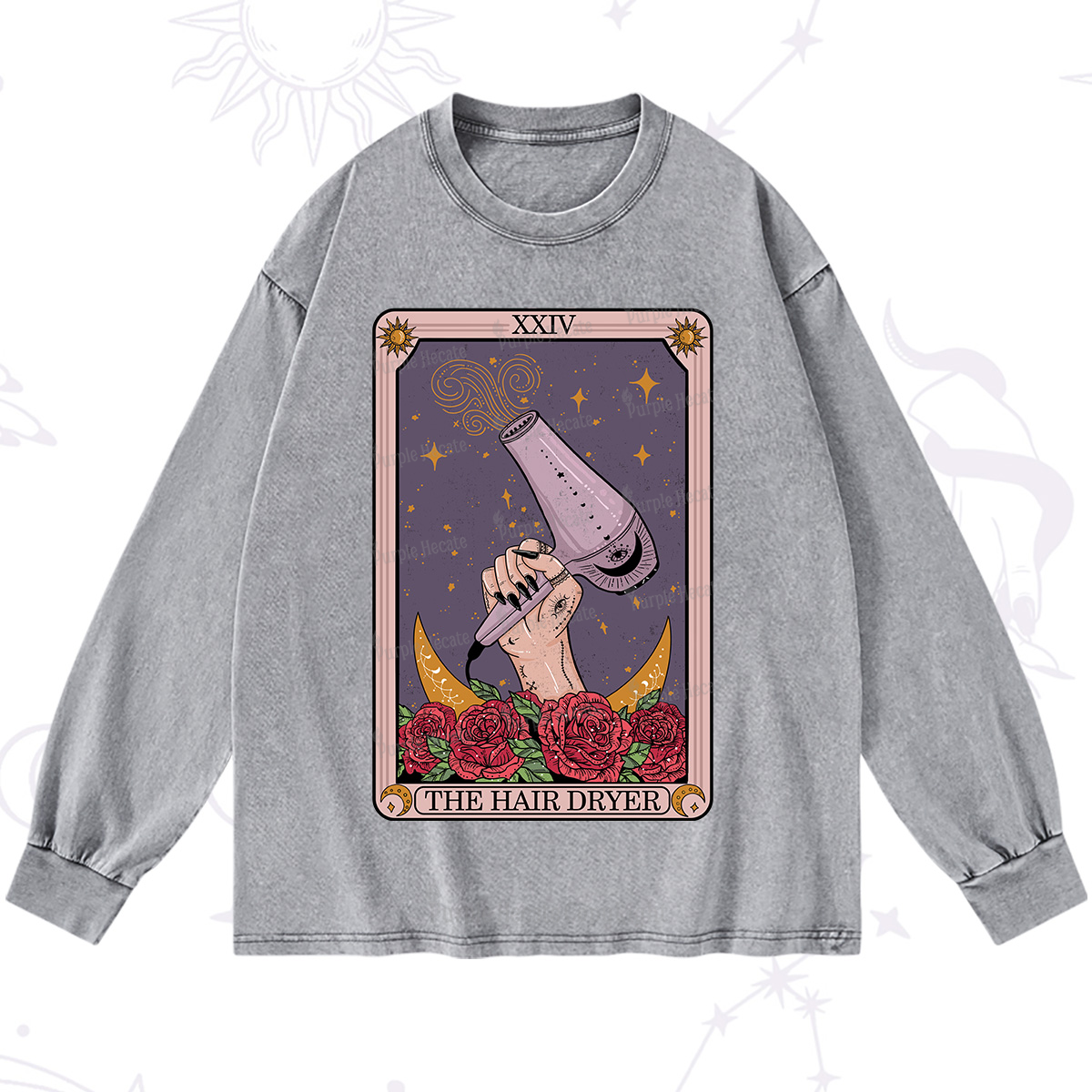 Purplehecate The Hair Dryer Tarot Washed Long Sleeve Shirt