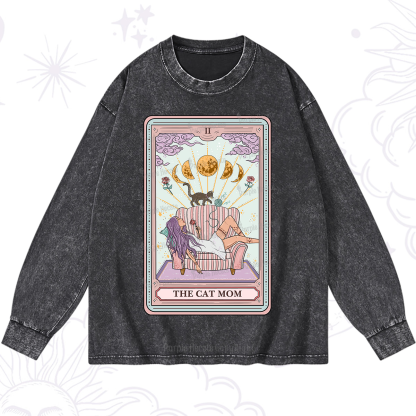 Purplehecate The Cat Mom Tarot Washed Long Sleeve Shirt