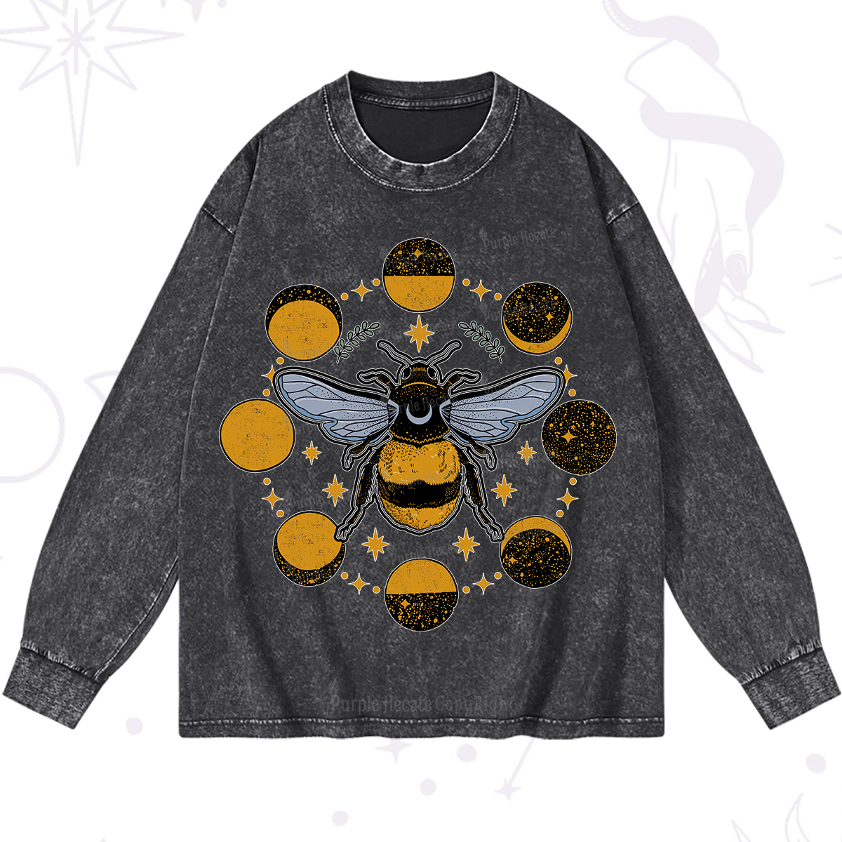 Purplehecate Phases of the Moon Bee Washed Long Sleeve Shirt