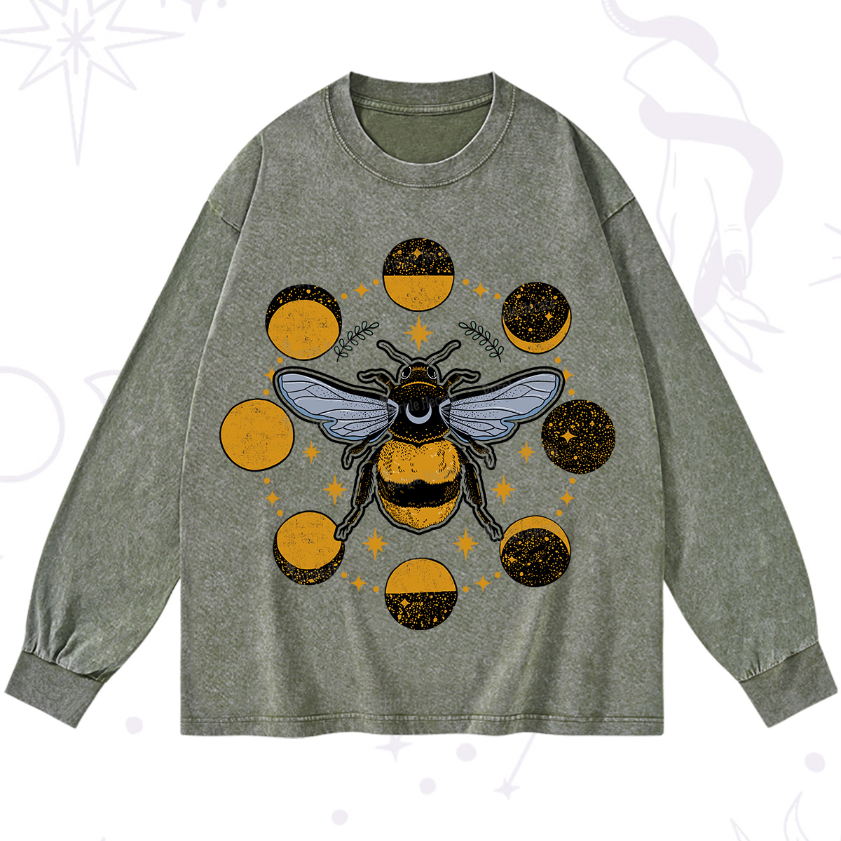 Purplehecate Phases of the Moon Bee Washed Long Sleeve Shirt