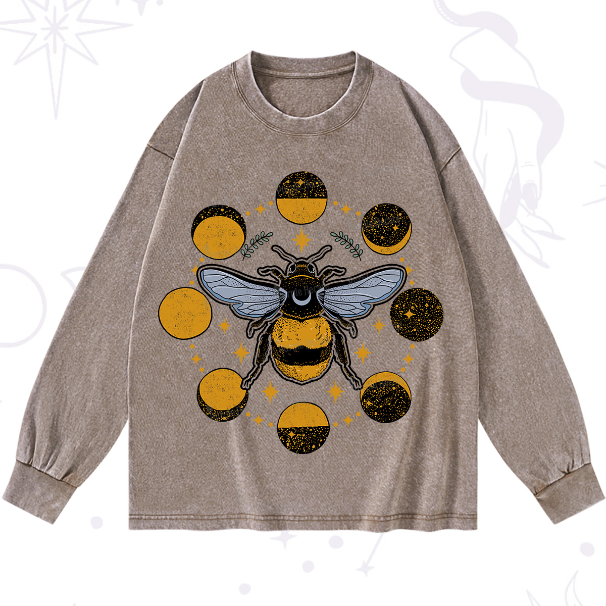 Purplehecate Phases of the Moon Bee Washed Long Sleeve Shirt