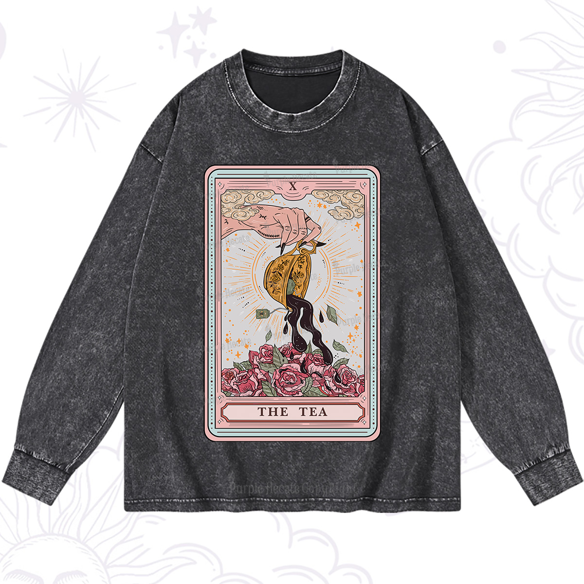 Purplehecate The Tea Food Tarot Card Washed Long Sleeve Shirt