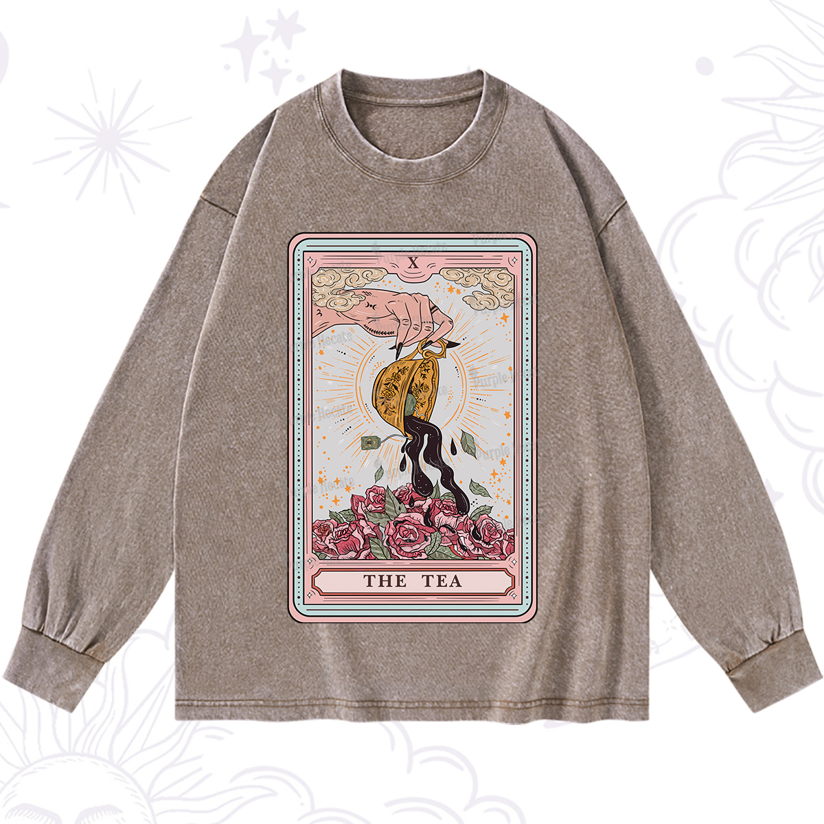 Purplehecate The Tea Food Tarot Card Washed Long Sleeve Shirt