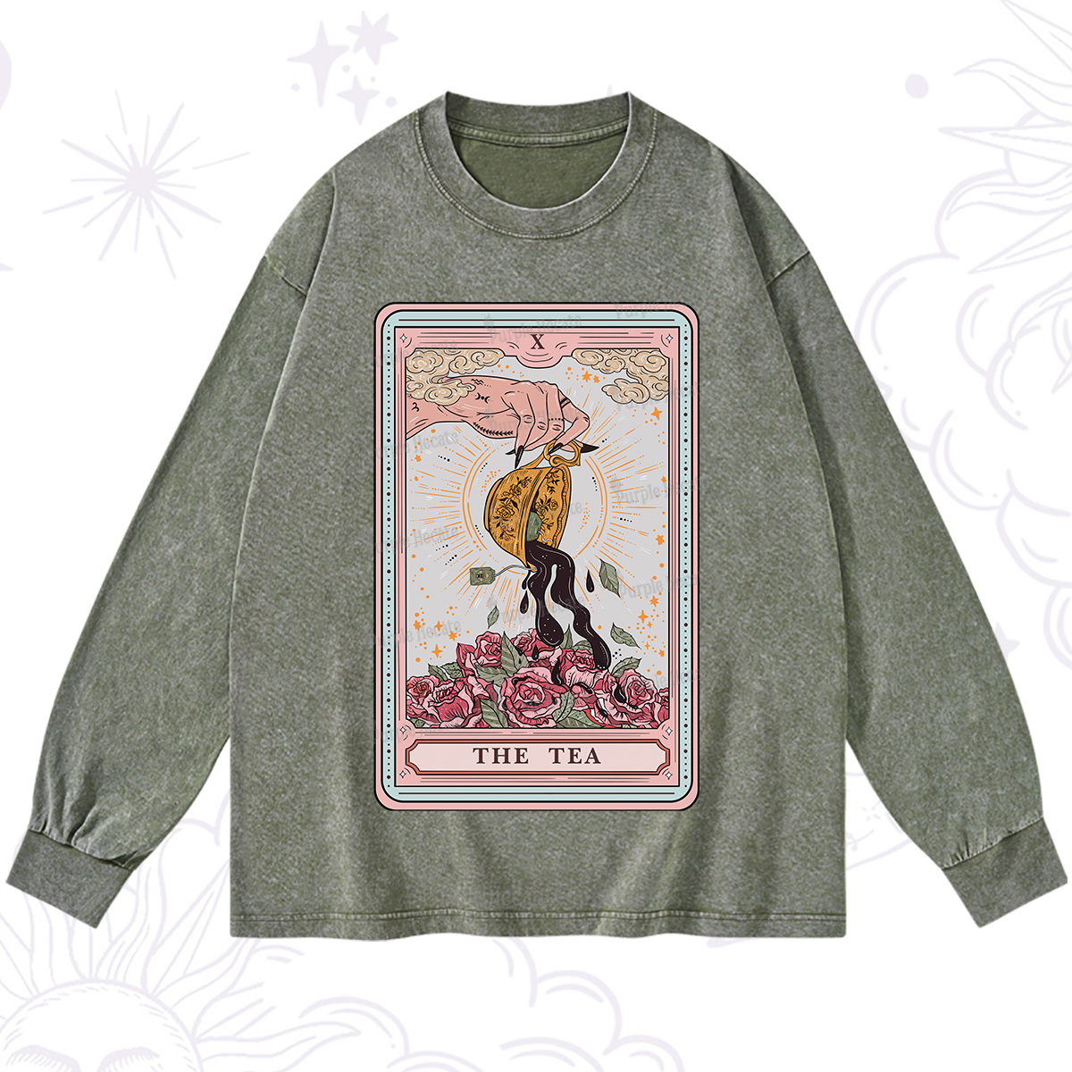 Purplehecate The Tea Food Tarot Card Washed Long Sleeve Shirt