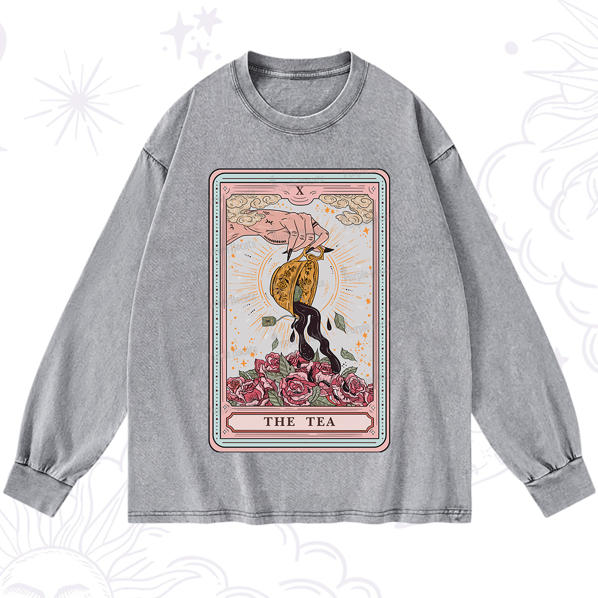 Purplehecate The Tea Food Tarot Card Washed Long Sleeve Shirt