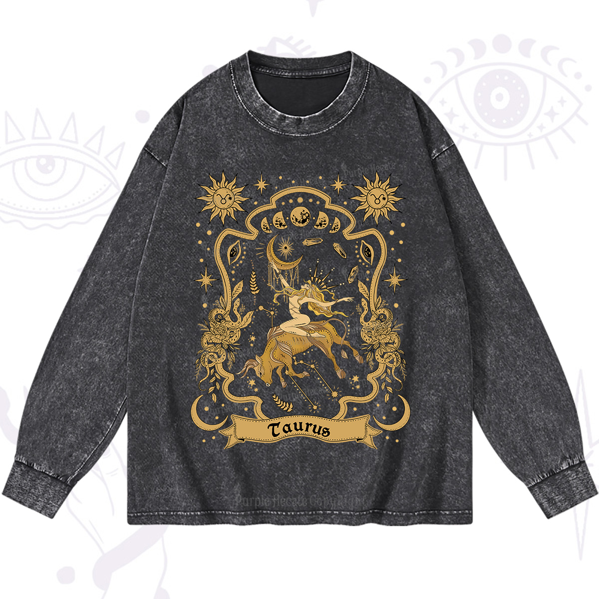 Purplehecate Taurus' Astral Mirage Zodiac Washed Long Sleeve Shirt