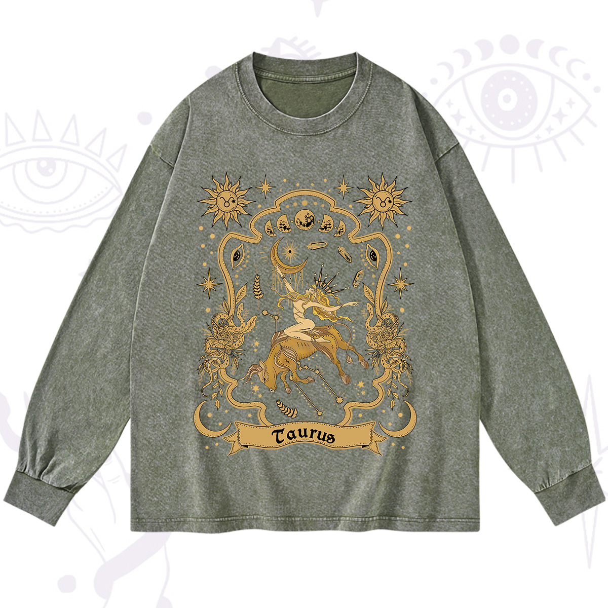 Purplehecate Taurus' Astral Mirage Zodiac Washed Long Sleeve Shirt