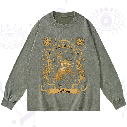 Purplehecate Taurus' Astral Mirage Zodiac Washed Long Sleeve Shirt