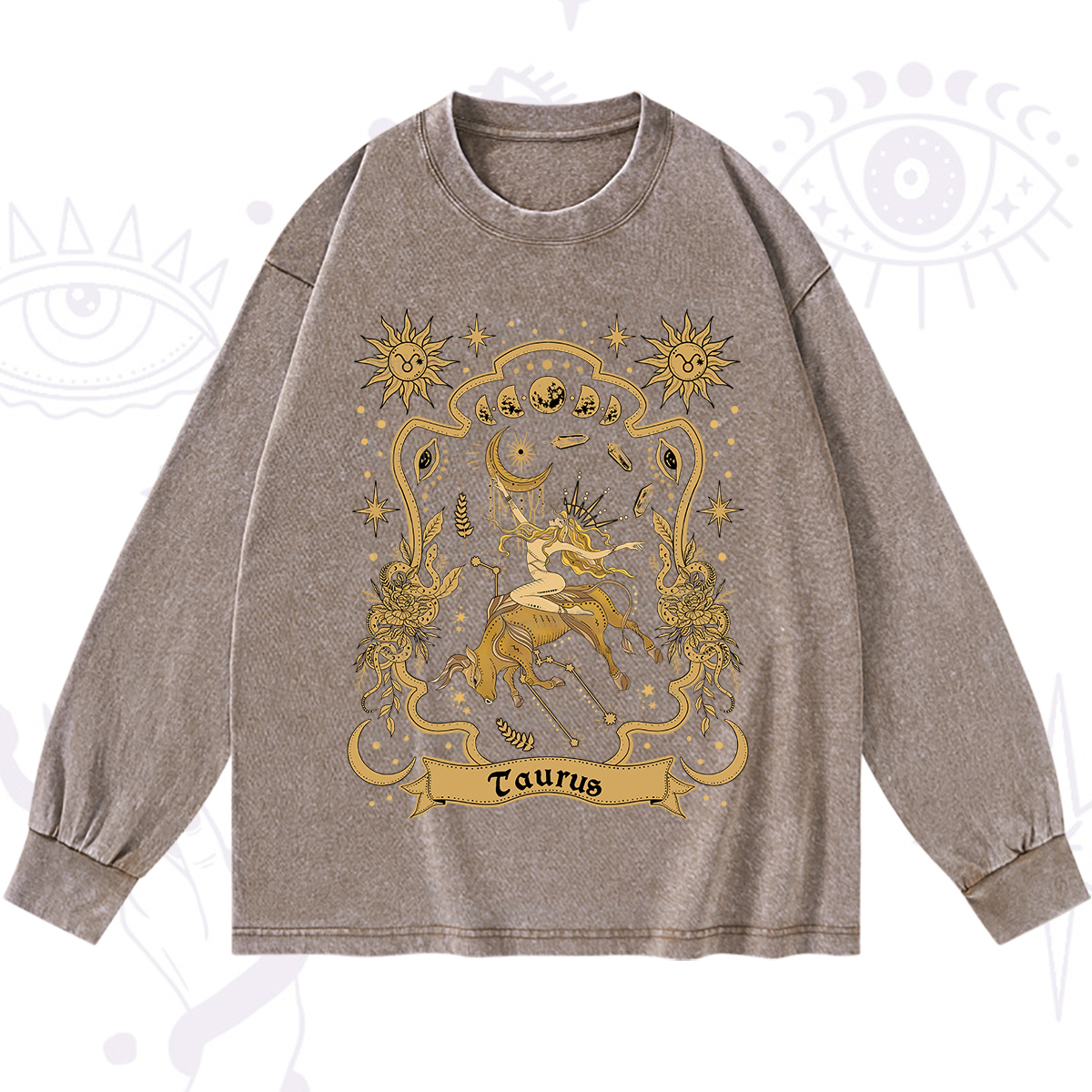 Purplehecate Taurus' Astral Mirage Zodiac Washed Long Sleeve Shirt
