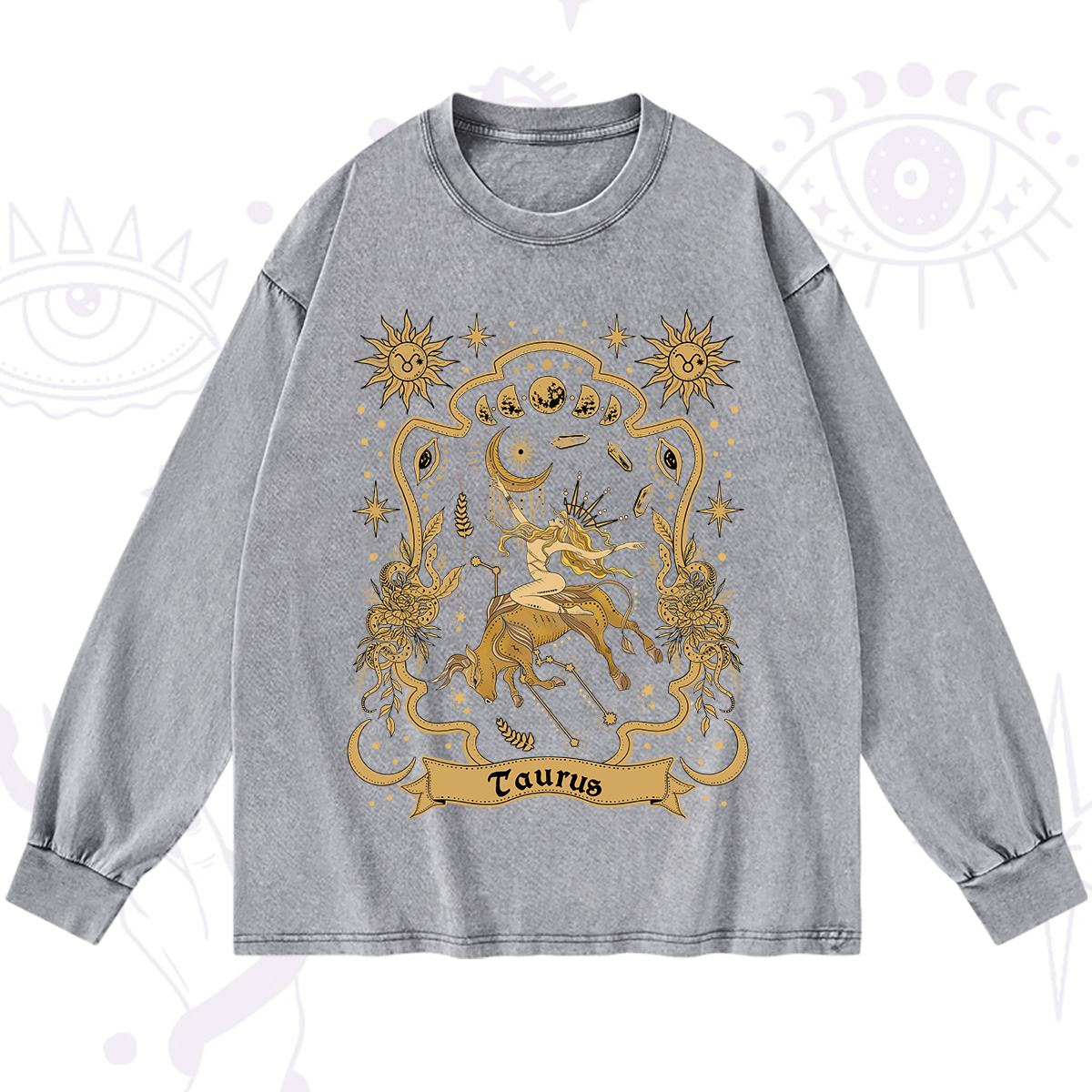 Purplehecate Taurus' Astral Mirage Zodiac Washed Long Sleeve Shirt