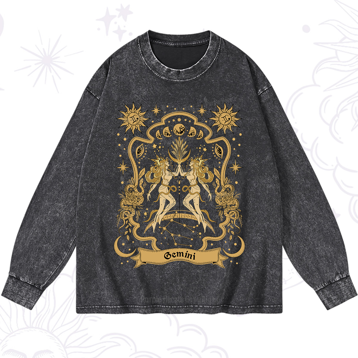 Purplehecate Gemini' Astral Mirage Zodiac Washed Long Sleeve Shirt