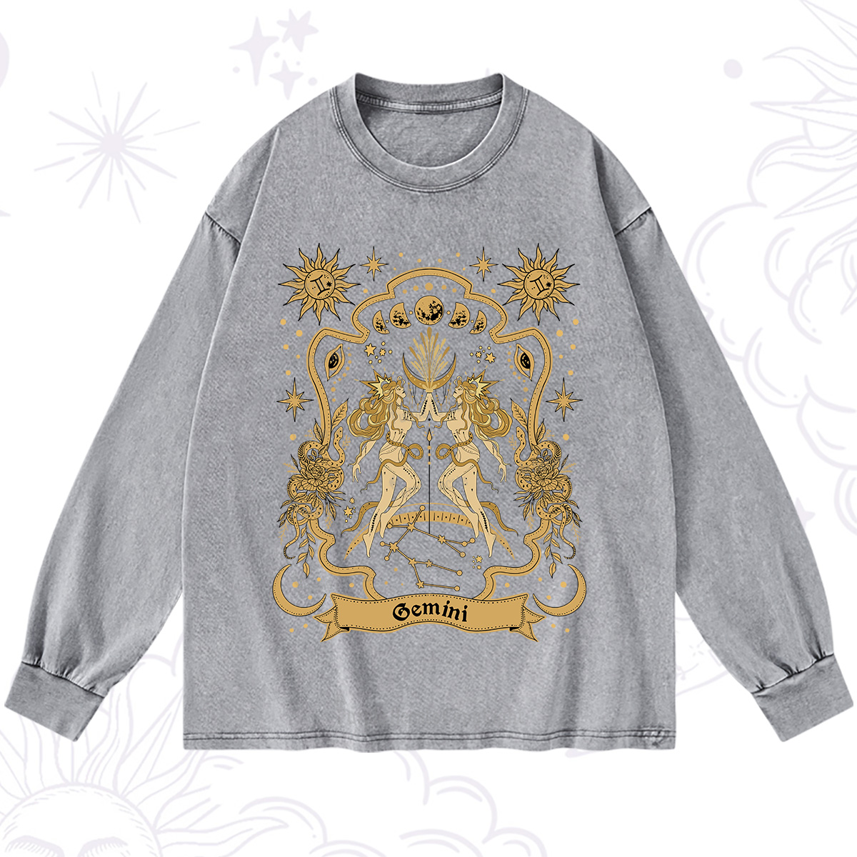 Purplehecate Gemini' Astral Mirage Zodiac Washed Long Sleeve Shirt