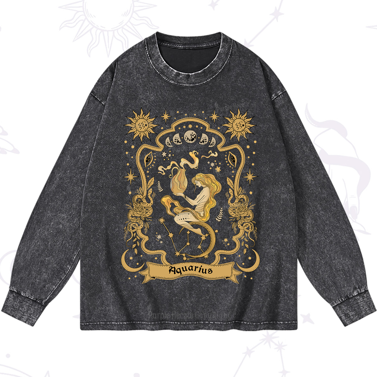 Purplehecate Aquarius' Astral Mirage Zodiac Washed Long Sleeve Shirt