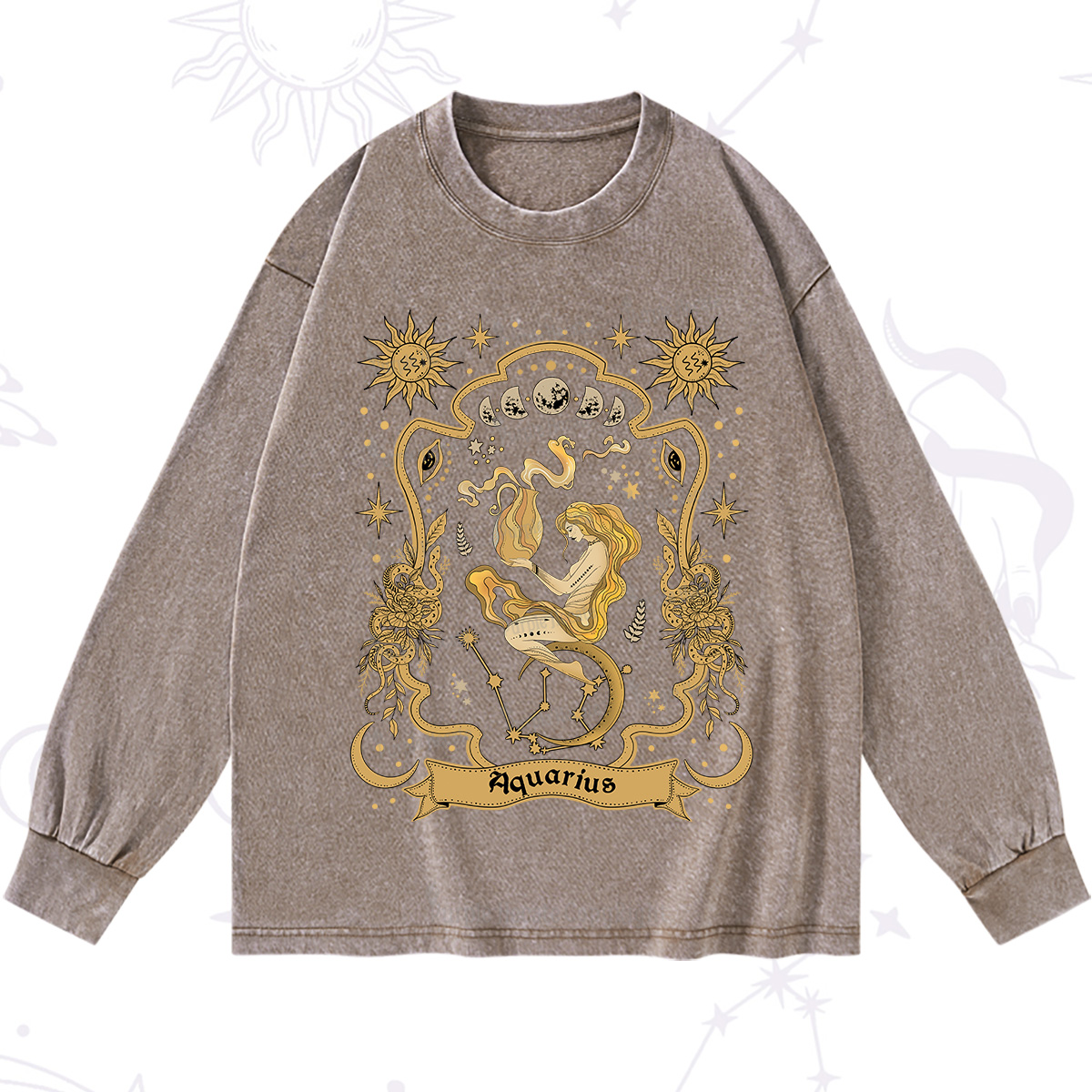 Purplehecate Aquarius' Astral Mirage Zodiac Washed Long Sleeve Shirt
