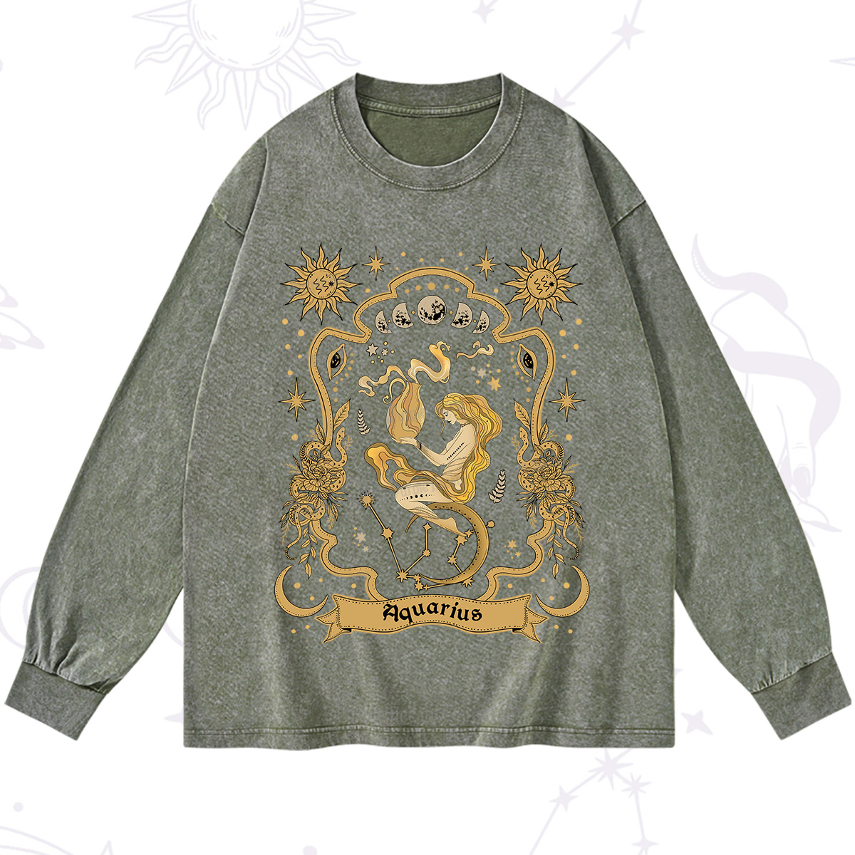 Purplehecate Aquarius' Astral Mirage Zodiac Washed Long Sleeve Shirt