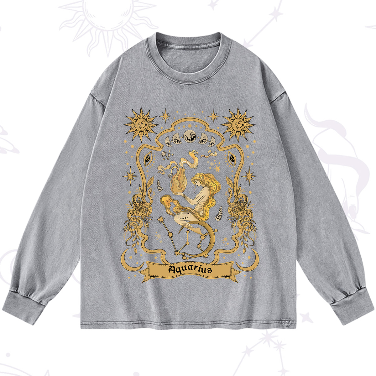 Purplehecate Aquarius' Astral Mirage Zodiac Washed Long Sleeve Shirt
