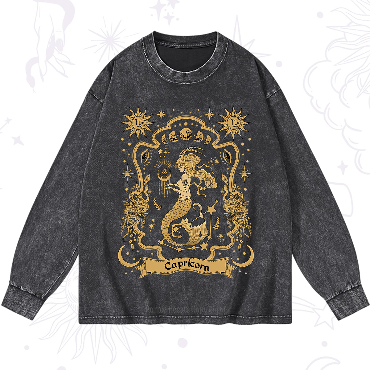 Purplehecate Capricorn' Astral Mirage Zodiac Washed Long Sleeve Shirt