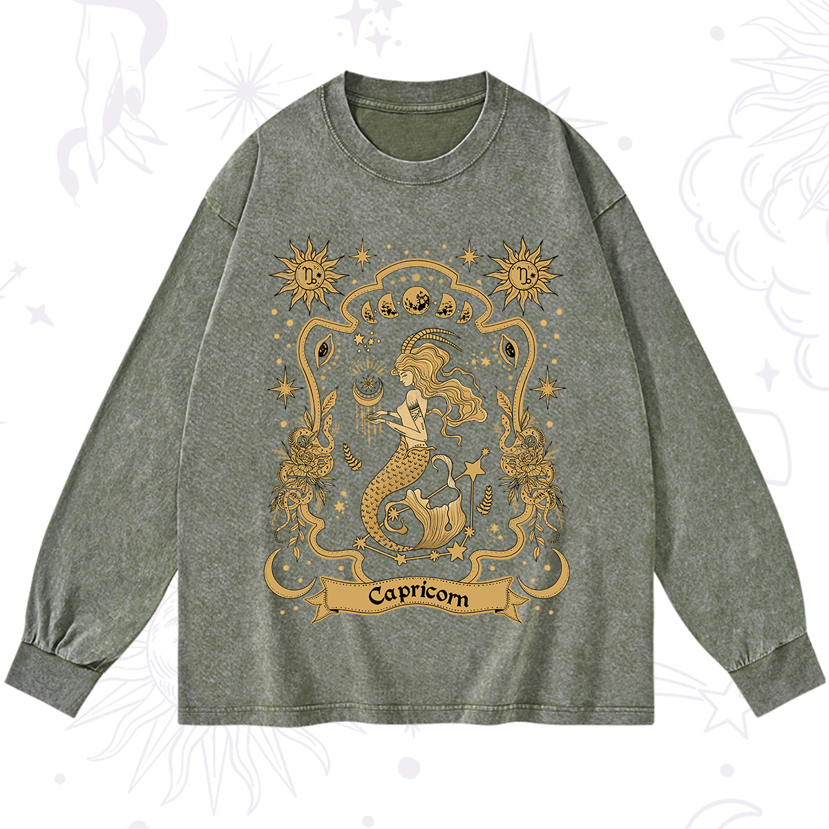 Purplehecate Capricorn' Astral Mirage Zodiac Washed Long Sleeve Shirt