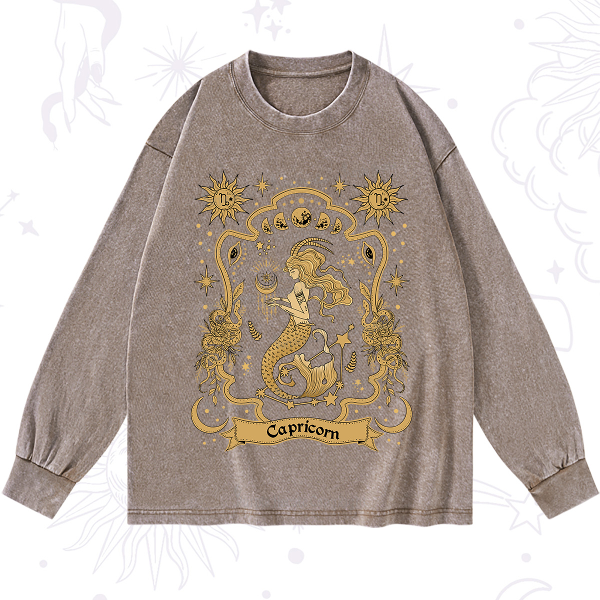 Purplehecate Capricorn' Astral Mirage Zodiac Washed Long Sleeve Shirt